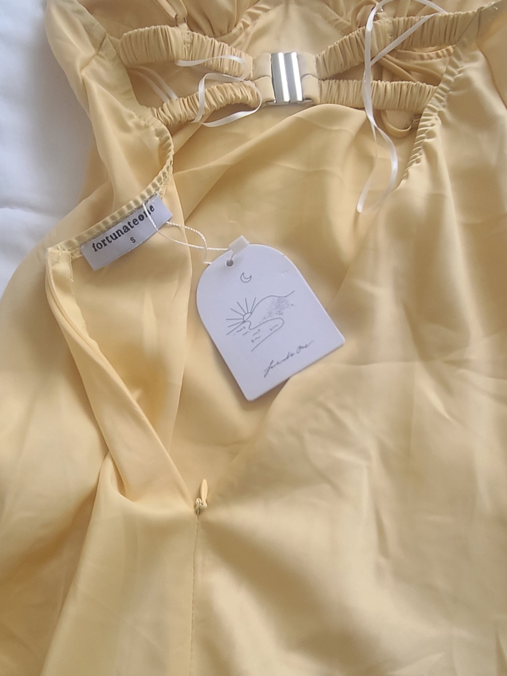 FortunateOne Oceanic Orbit Satin Maxi Dress Yellow Size Small - Picture 7 of 8